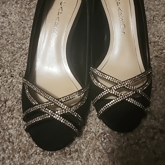 Caparros Eliza Black Satin Peep-Toe Pumps | Size 7 - Picture 4 of 6
